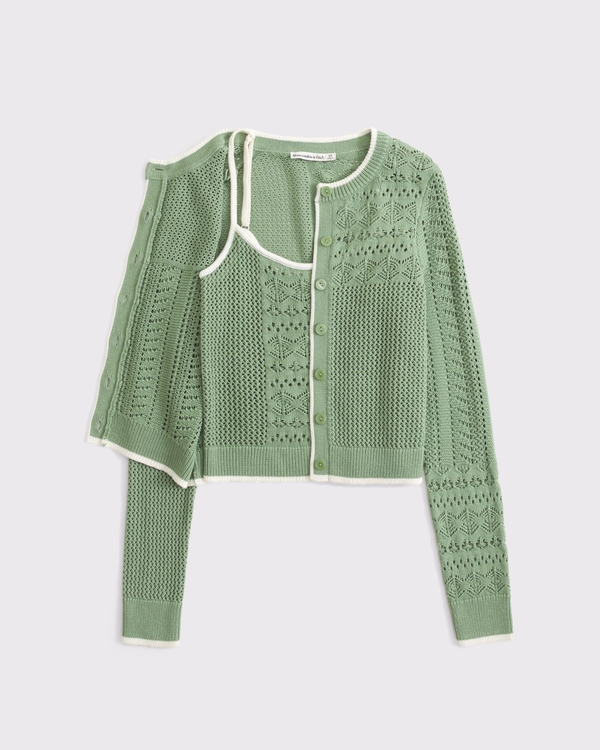 Women's Crochet-Style Cardigan Twinset | Women's Clearance