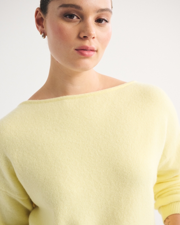 Merino Wool-Blend Slash Sweater, Pastel Yellow view 1