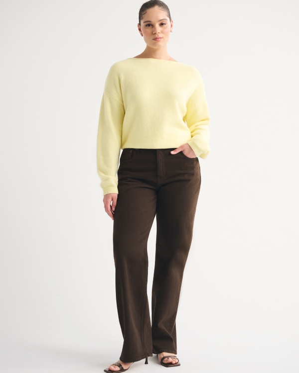 Merino Wool-Blend Slash Sweater, Pastel Yellow view 2