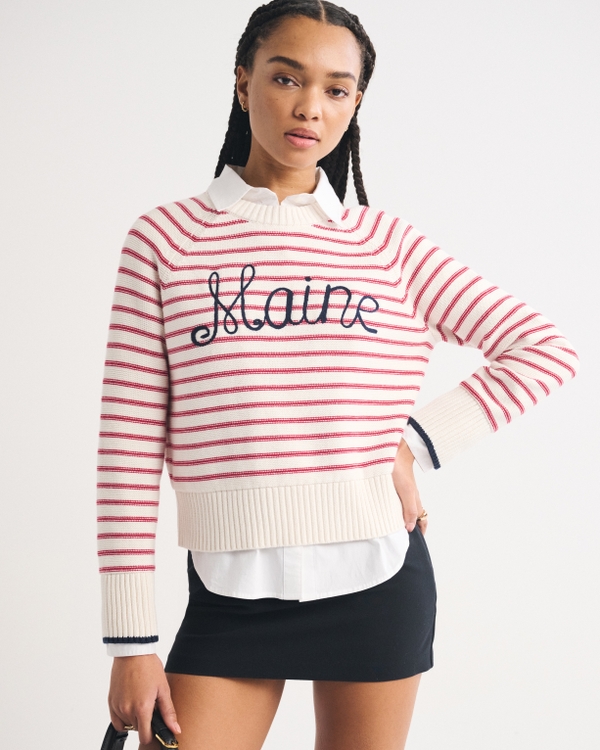 The A&F Madeline Maine Crew Sweater, Red Stripe view 1