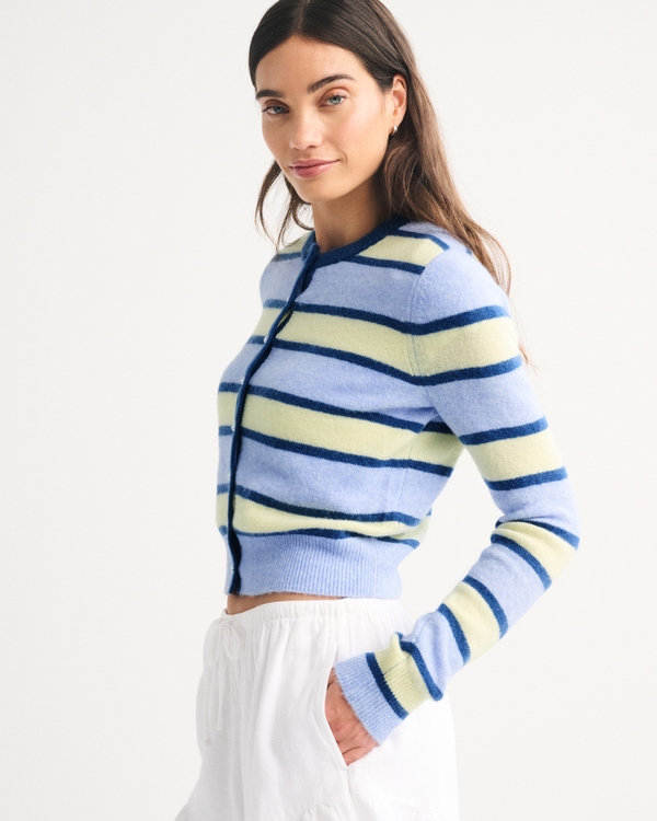Merino Wool-Blend Shrunken Crew Cardigan
