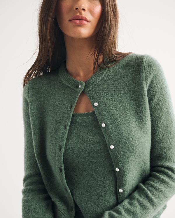 Merino Wool-Blend Shrunken Crew Cardigan