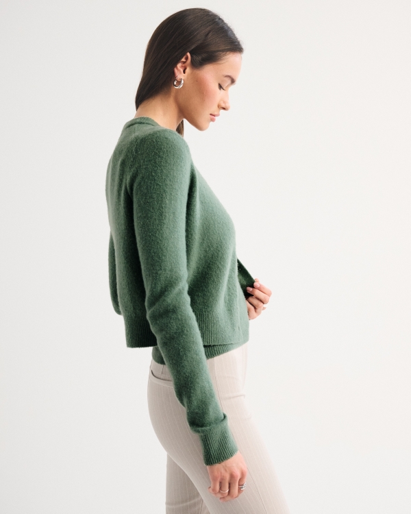 Merino Wool-Blend Shrunken Crew Cardigan