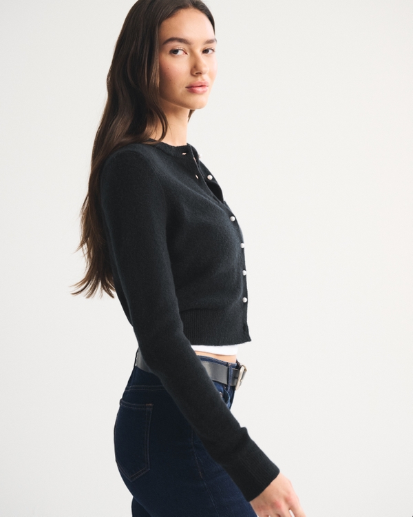 Merino Wool-Blend Shrunken Crew Cardigan