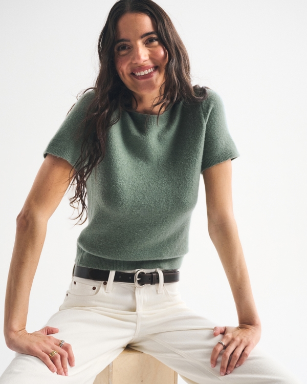 Merino Wool-Blend Sweater Tee, Green view 1