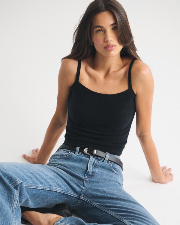 Merino Wool-Blend Sweater Tank, Black view 1