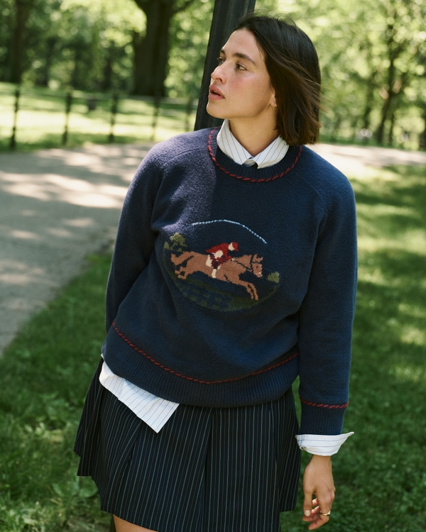 A&F Madeline Crew Sweater, Navy view 1