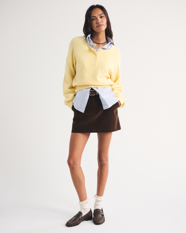 Merino Wool-Blend Henley Sweater, Sunny Yellow view 2
