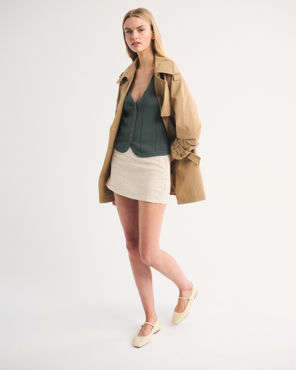 Pointelle Button-Through Sweater Tank, Dark Emerald view 2