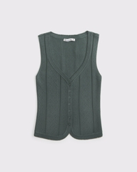 Pointelle Button-Through Sweater Tank