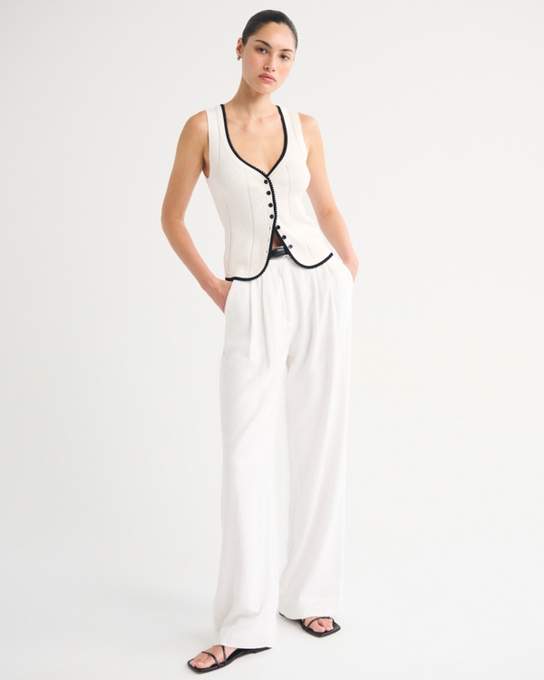 Pointelle Button-Through Sweater Tank, Cream view 2