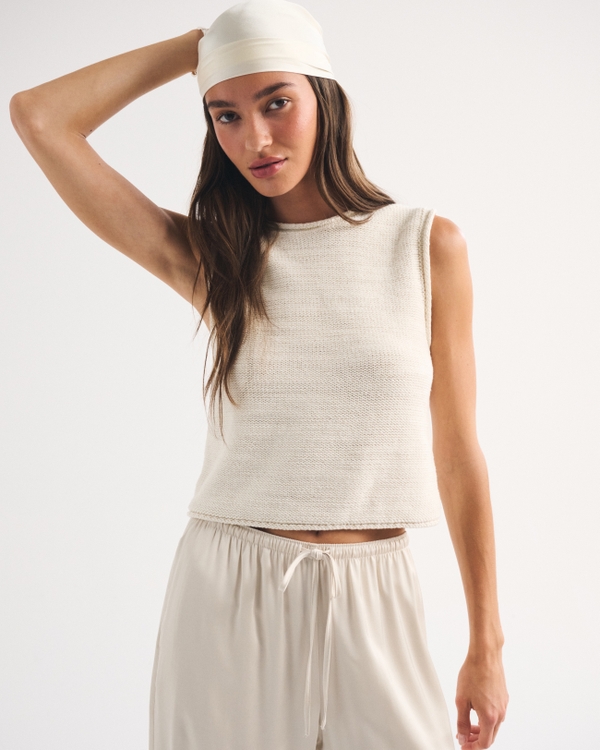 100% Cotton Rollneck Sweater Shell, Cream view 1