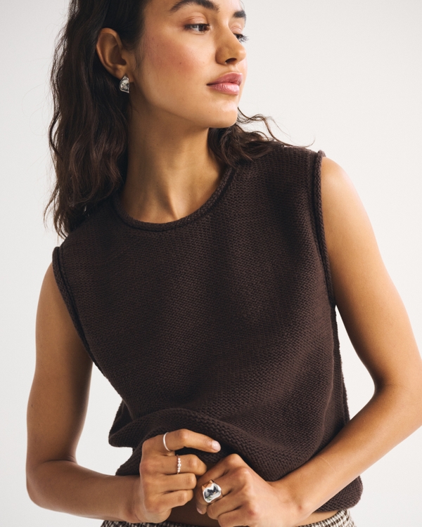 100% Cotton Rollneck Sweater Shell, Dark Coffee view 1