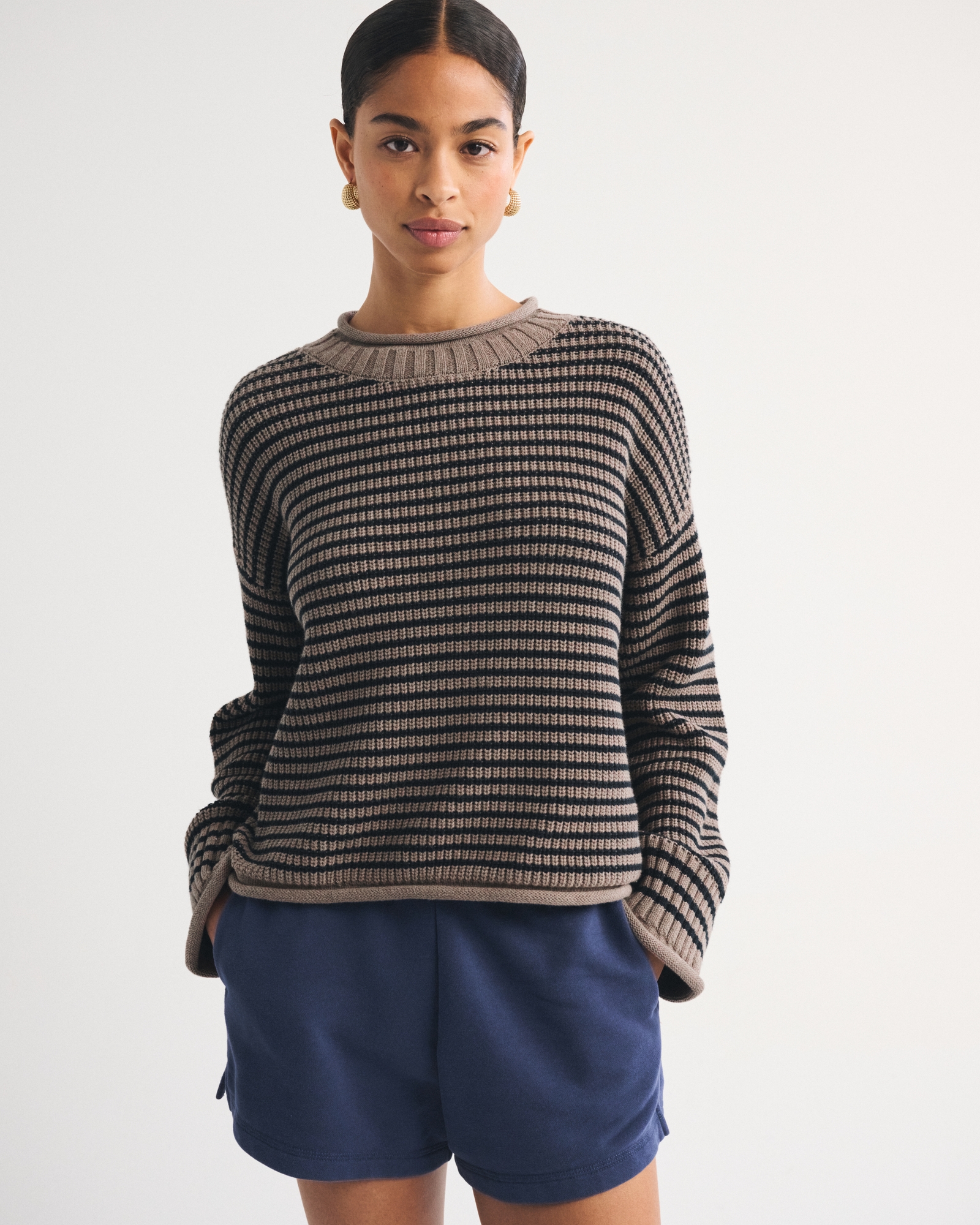 100% Cotton Roll Neck Crew Sweater