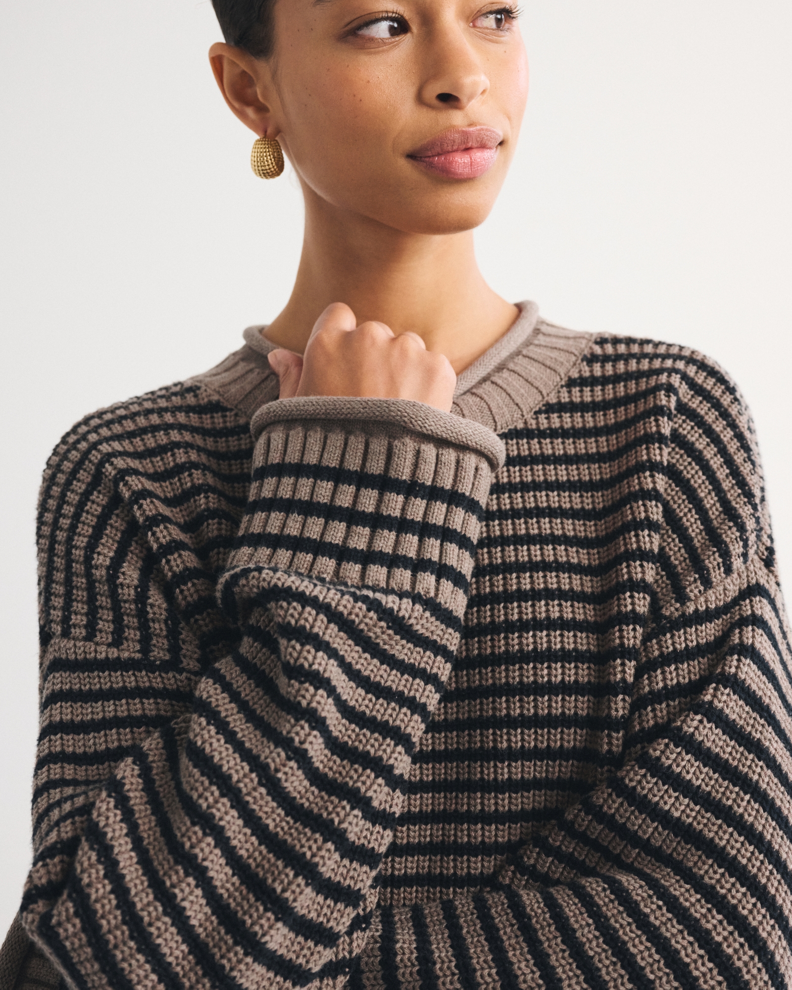 100% Cotton Roll Neck Crew Sweater