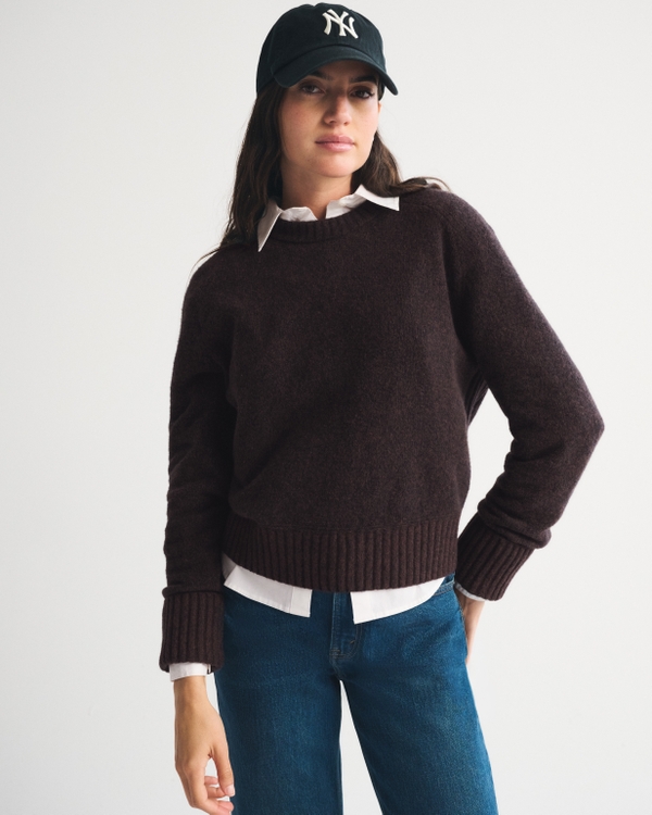 A&F Madeline Crew Sweater, Dark Coffee Pattern view 1