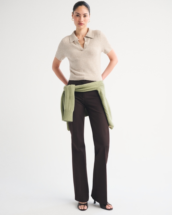 Merino Wool-Blend Short Sleeve Polo, Light Brown Heather view 2