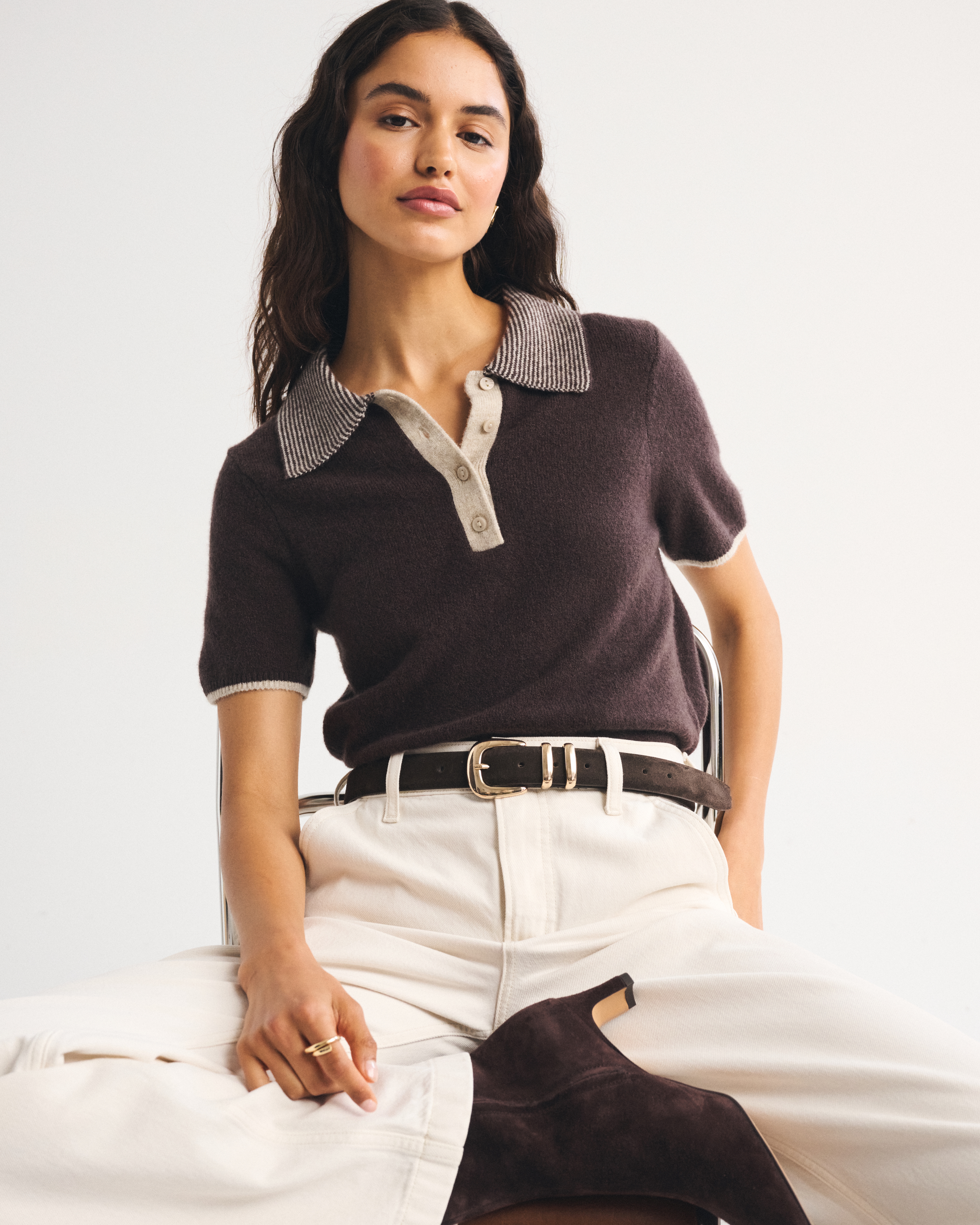 Merino Wool-Blend Short-Sleeve Polo Sweater