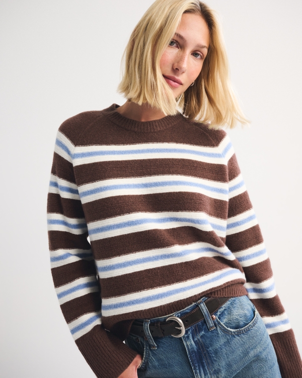A&F Madeline Crew Sweater, Mahogany Stripe view 1
