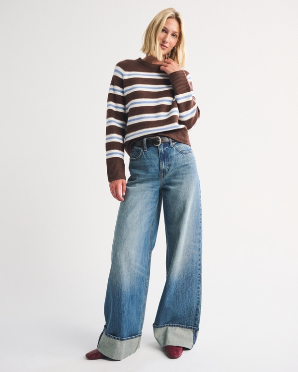 A&F Madeline Crew Sweater, Mahogany Stripe view 2