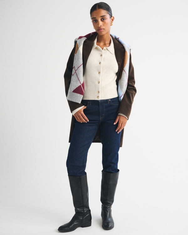 Cardigan à col en mélange de laine mérinos, Crème Chiné view 2
