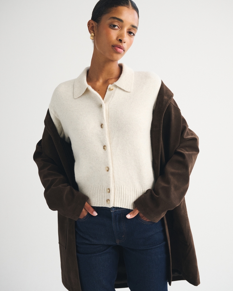 Merino Wool-Blend Collared Cardigan - thumbnail 9