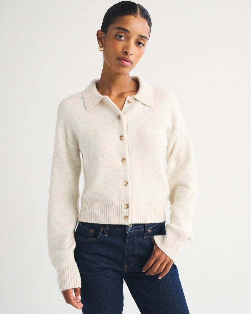 Merino Wool-Blend Collared Cardigan - thumbnail 10