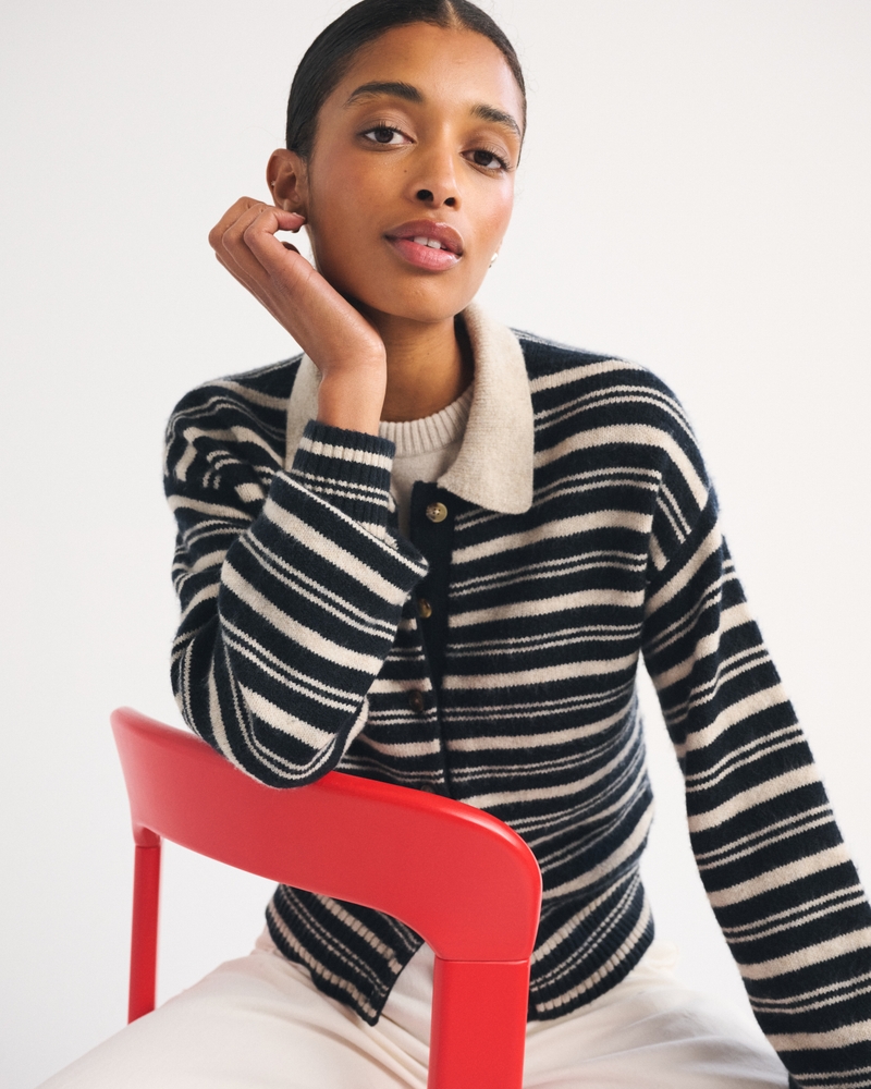Merino Wool-Blend Collared Cardigan - thumbnail 4