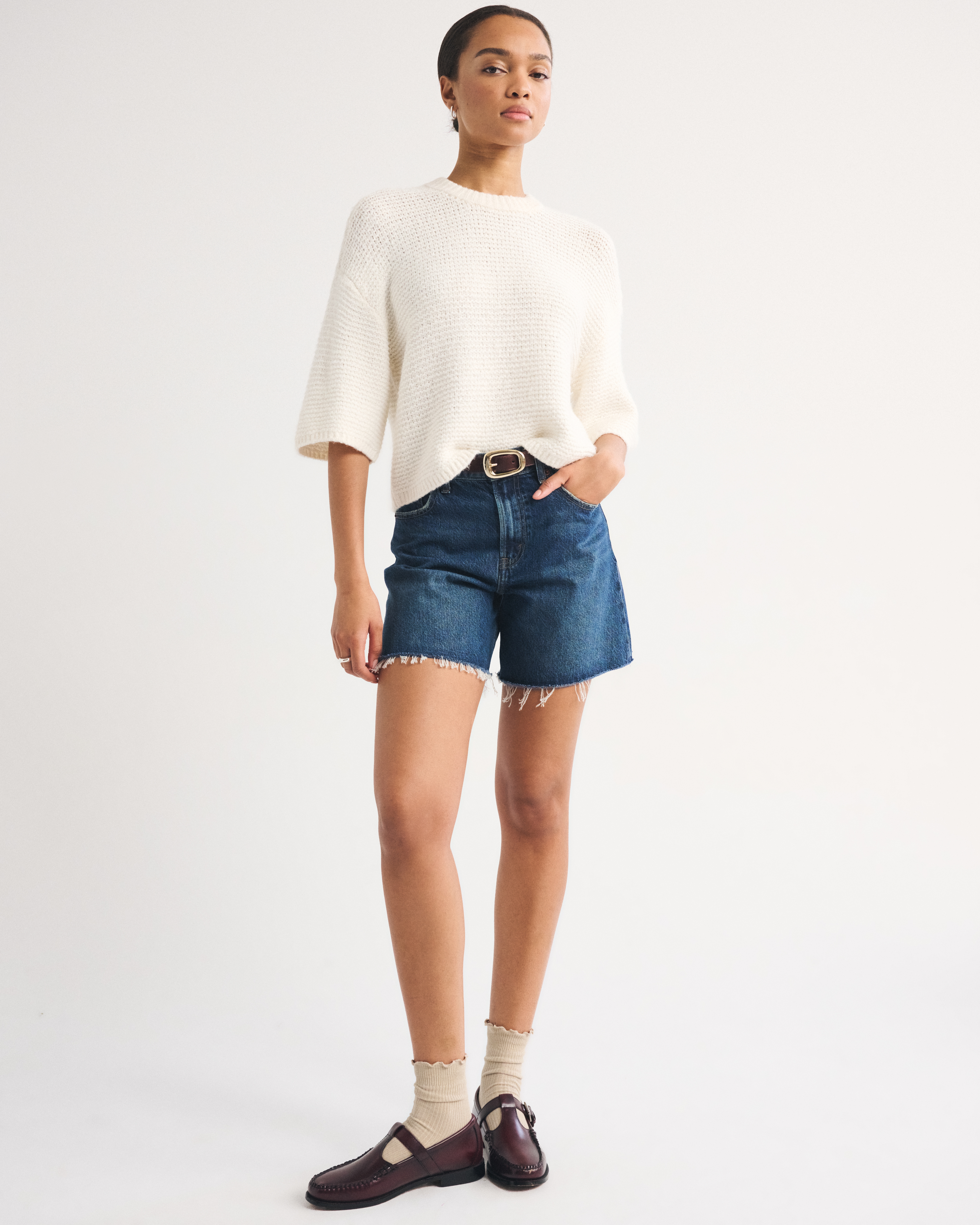 Женский свитер Abercrombie & Fitch Short-Sleeve Boxy Sweater Tee, цвет: Кремовый — фото 3