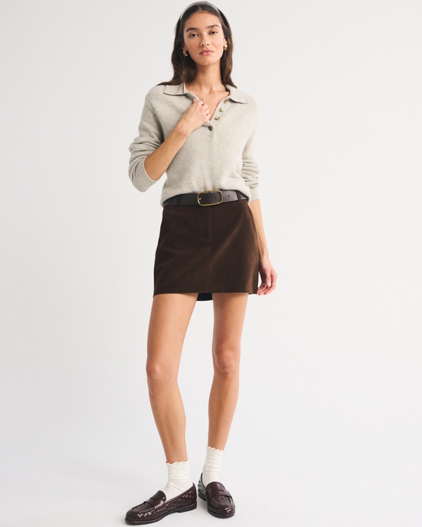 Merino Wool-Blend Long-Sleeve Polo, Beige view 2