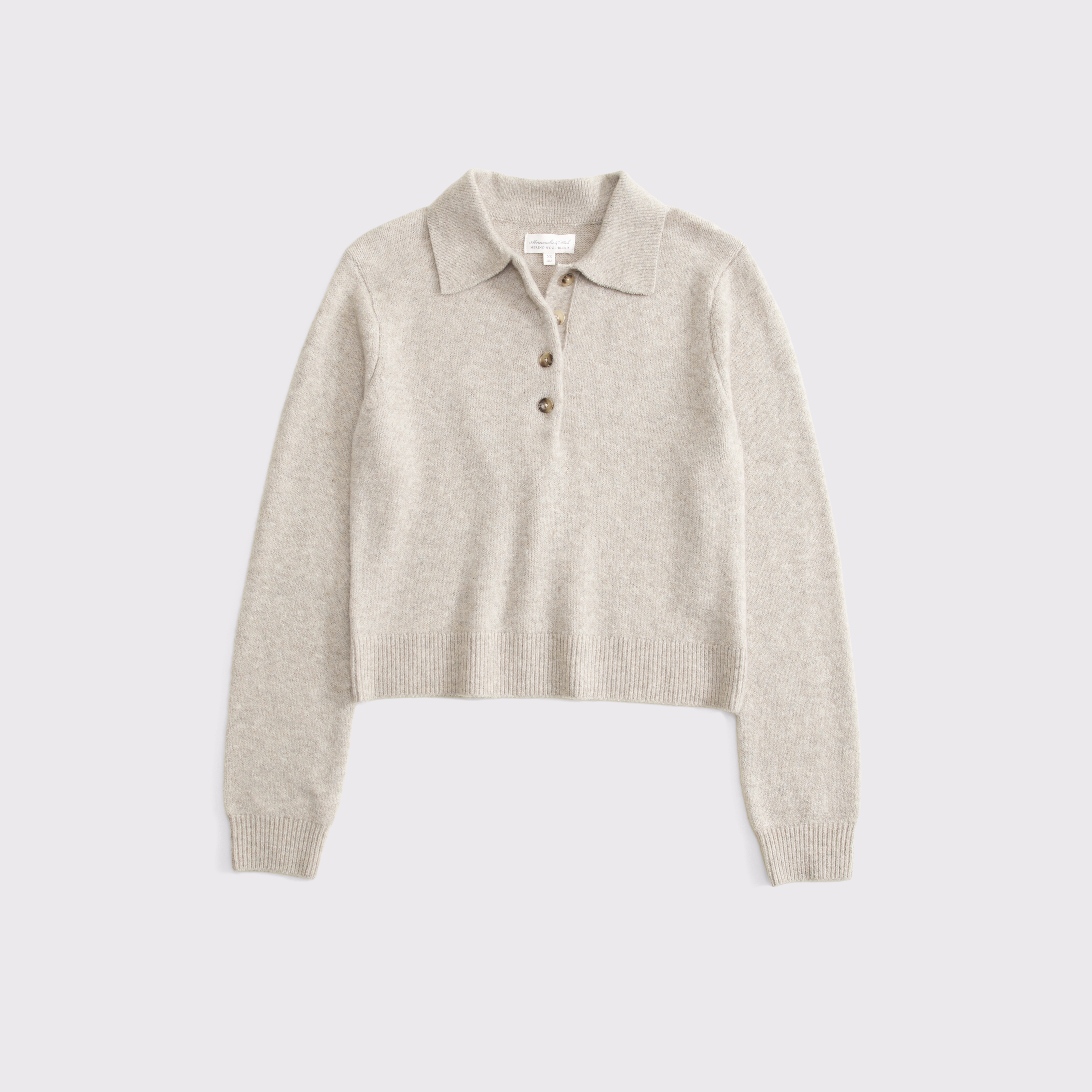 Женский свитер Abercrombie & Fitch Merino Wool-Blend Polo Sweater, цвет: Бежевый — фото 1
