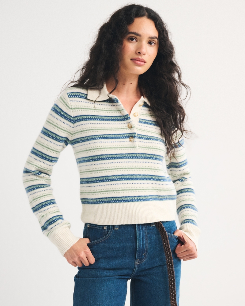 Merino Wool-Blend Long-Sleeve Polo - thumbnail 7