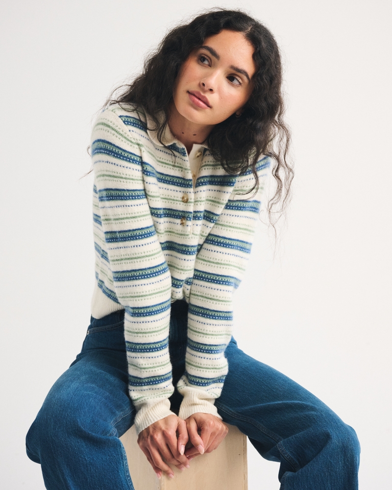 Merino Wool-Blend Long-Sleeve Polo - thumbnail 9