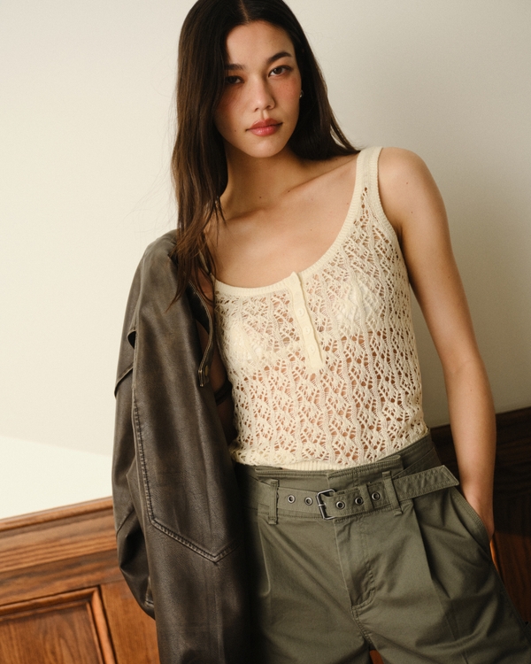 Textural Henley Sweater Tank, Cream view 1