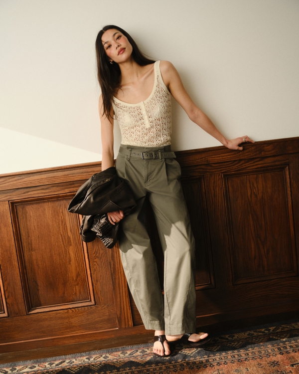 Textural Henley Sweater Tank, Cream view 2