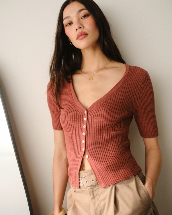 Short-Sleeve Cardigan, Red view 1
