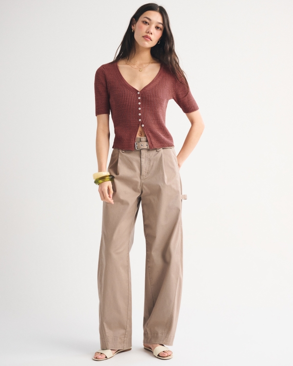 短袖開襟衫, Dark Red Sd/texture view 2