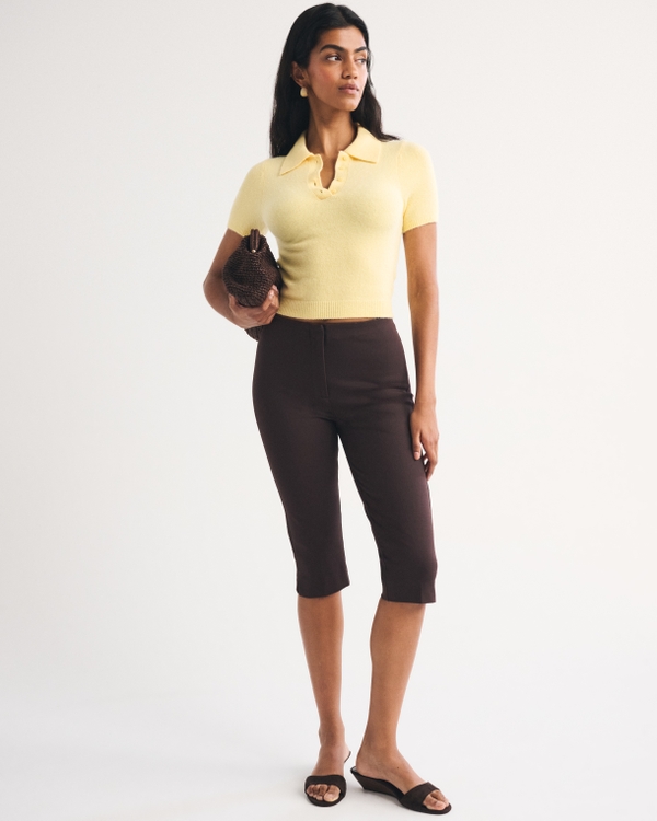 Merino Wool-Blend Short-Sleeve Polo, Yellow view 2