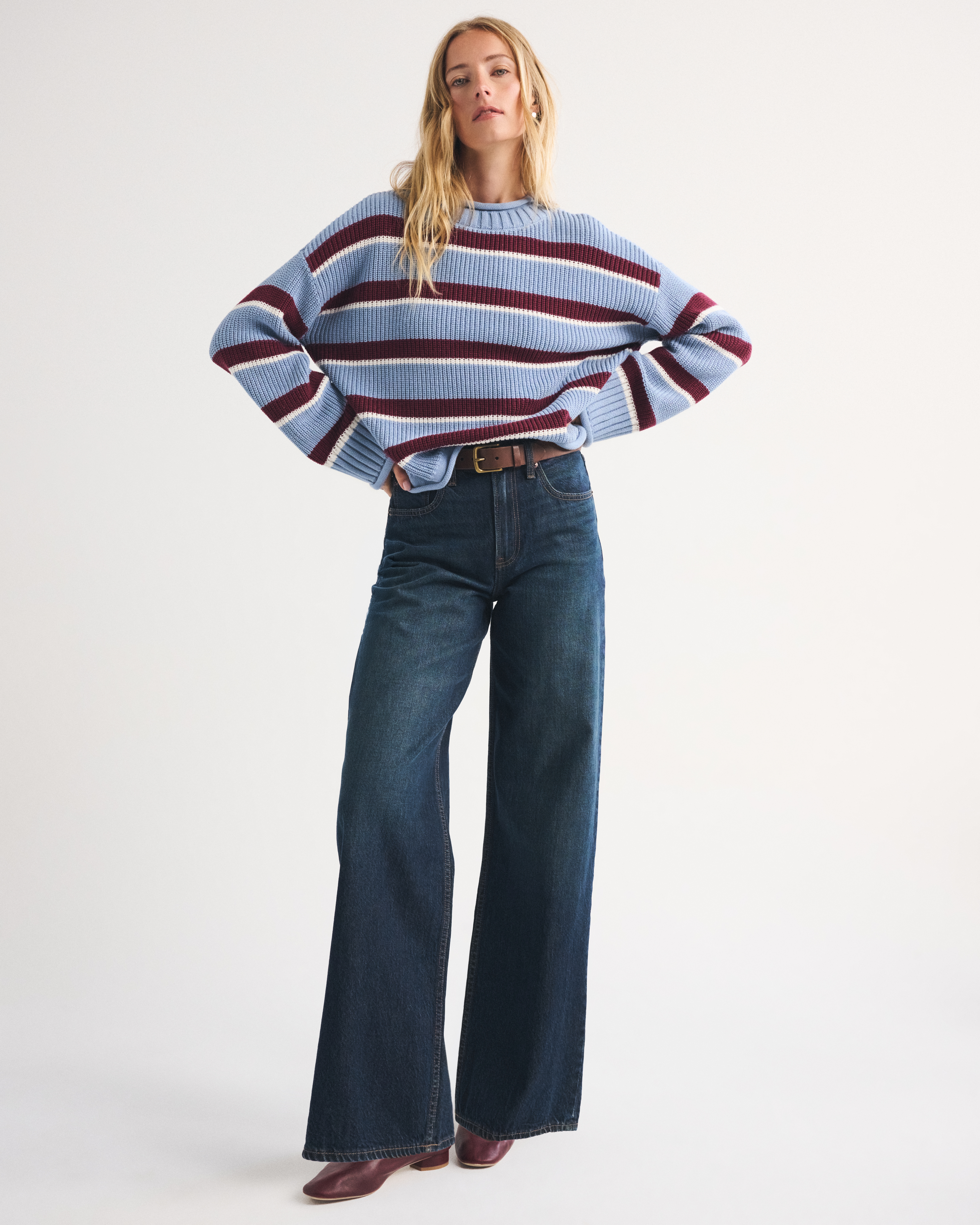 Женский свитер Abercrombie & Fitch 100% Cotton Roll Neck Crew, цвет: Синий полосатый — фото 3