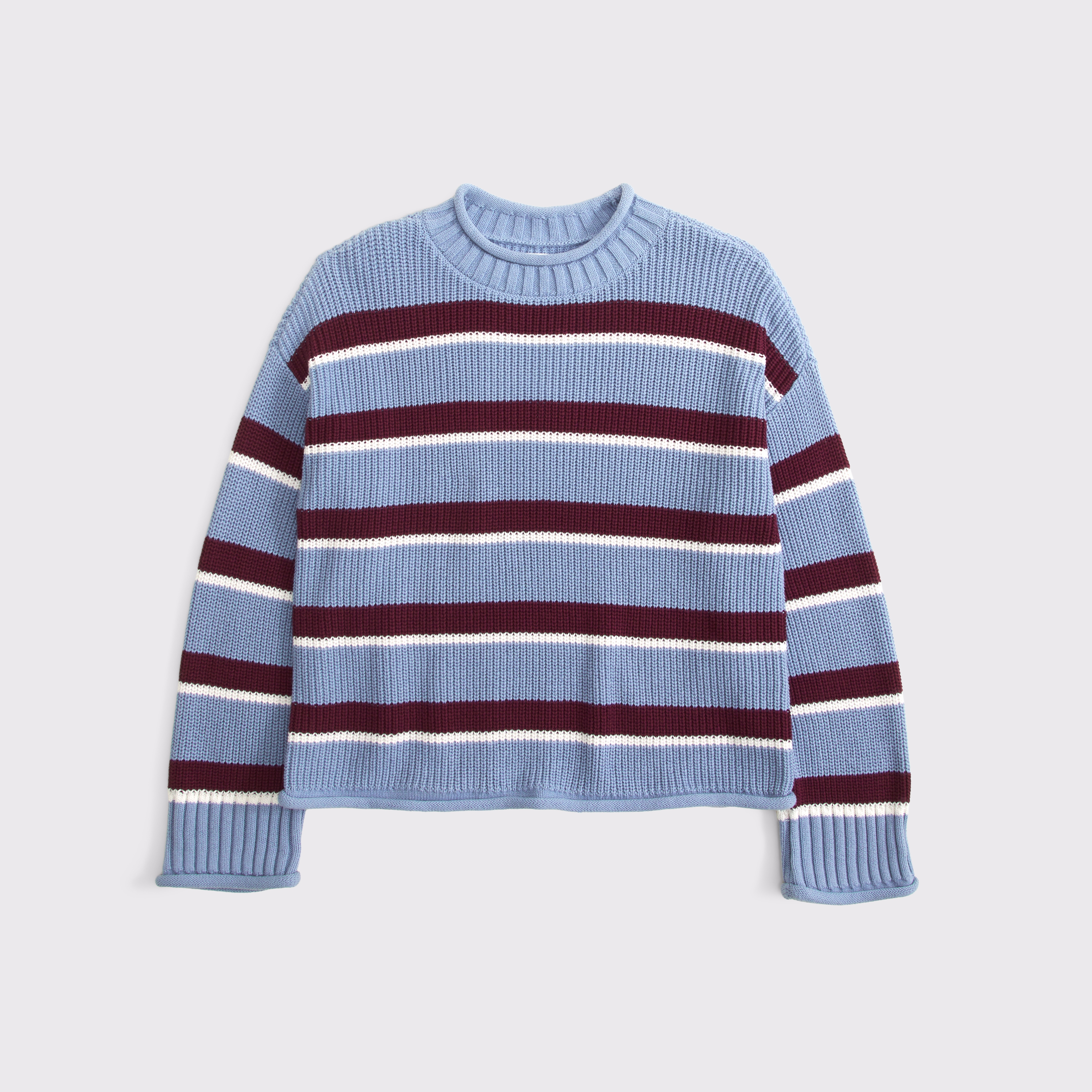 Женский свитер Abercrombie & Fitch 100% Cotton Roll Neck Crew, цвет: Синий полосатый — фото 1