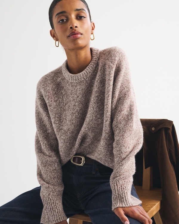 A&F Madeline Textural Crew Sweater, Brown view 1