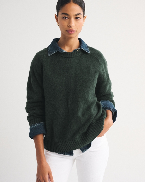 A&F Madeline Crew Sweater, Deep Green view 1