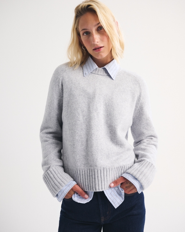 A&F Madeline Crew Sweater, Light Gray view 1