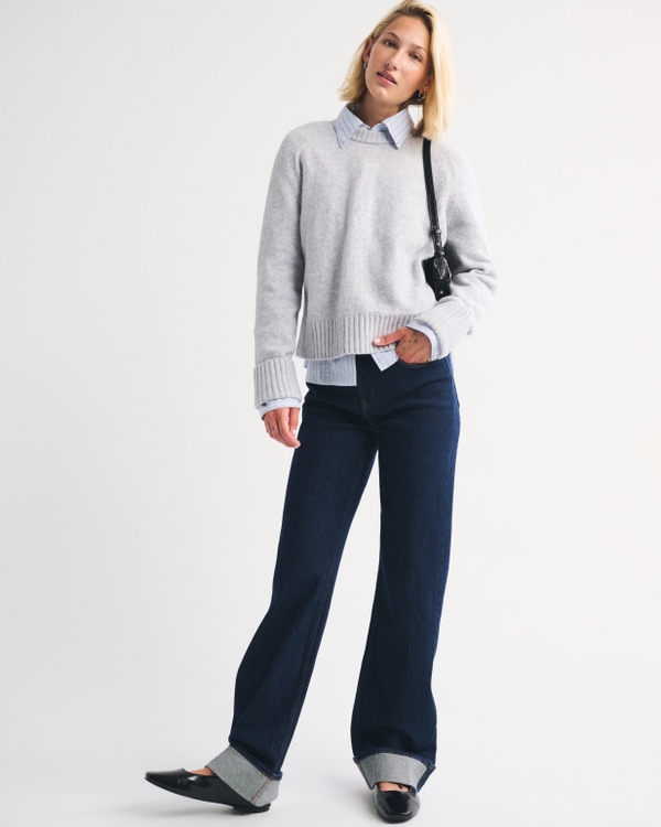 A&F Madeline Crew Sweater, Light Gray view 2