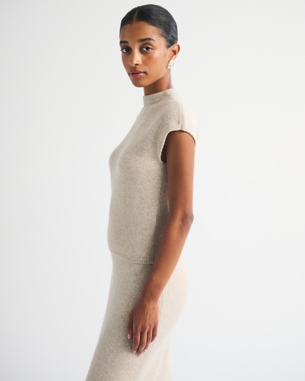 Women's Merino Wool-Blend Short-Sleeve Mock Neck Sweater | Women's
