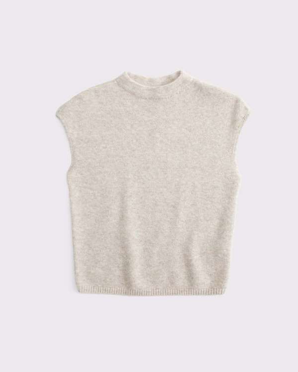 Merino Wool-Blend Short-Sleeve Mock Neck Sweater