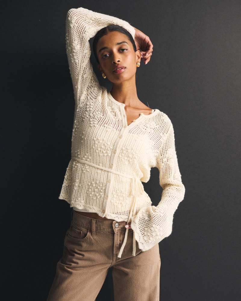 Tie-Waist Bobble-Stitch Cardigan - thumbnail 8