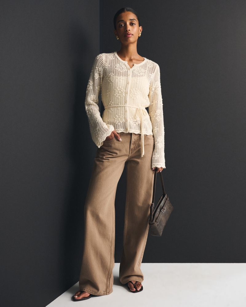 Tie-Waist Bobble-Stitch Cardigan - thumbnail 7