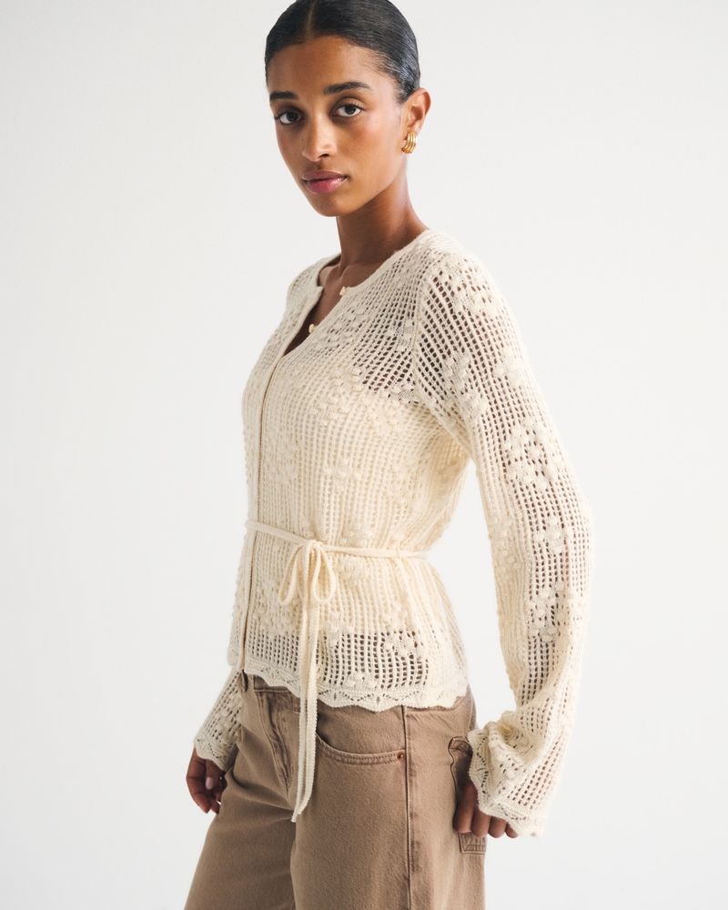 Tie-Waist Bobble-Stitch Cardigan - thumbnail 10