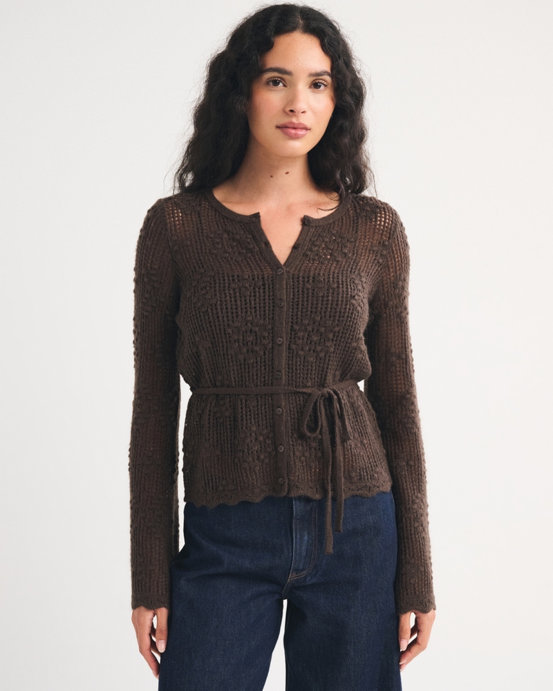Tie-Waist Bobble-Stitch Cardigan - thumbnail 2